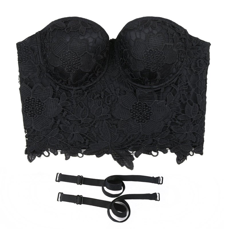 ELLACCI Women's Floral Lace Bustier Crop Top Gothic Corset Bra Tops Black Large - Image 3
